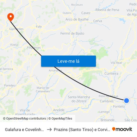 Galafura e Covelinhas to Prazins (Santo Tirso) e Corvite map