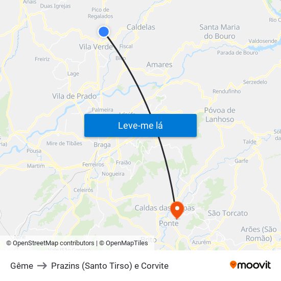 Gême to Prazins (Santo Tirso) e Corvite map