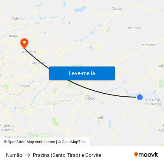 Numão to Prazins (Santo Tirso) e Corvite map