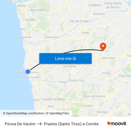 Póvoa De Varzim to Prazins (Santo Tirso) e Corvite map