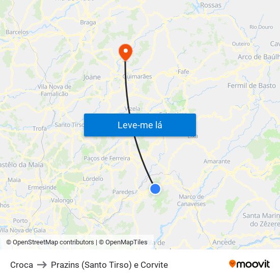 Croca to Prazins (Santo Tirso) e Corvite map