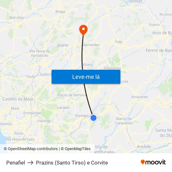 Penafiel to Prazins (Santo Tirso) e Corvite map