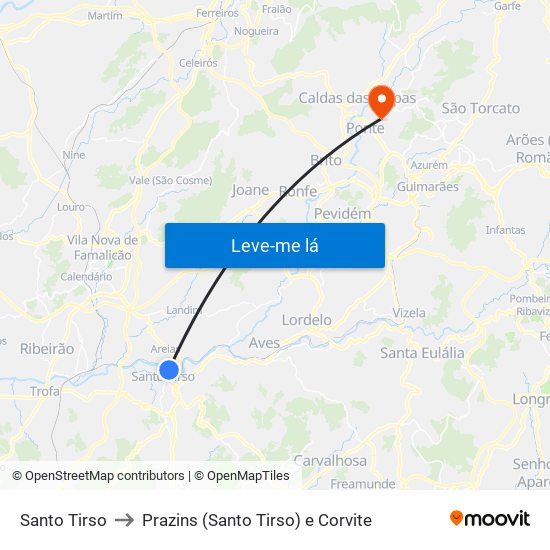 Santo Tirso to Prazins (Santo Tirso) e Corvite map