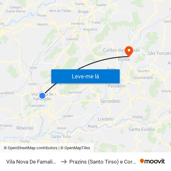 Vila Nova De Famalicão to Prazins (Santo Tirso) e Corvite map