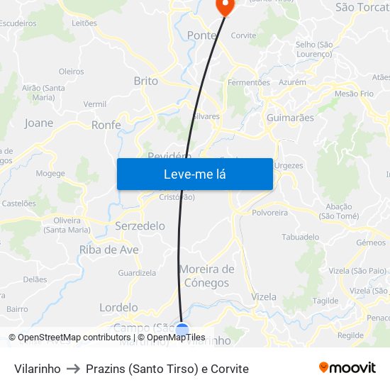 Vilarinho to Prazins (Santo Tirso) e Corvite map