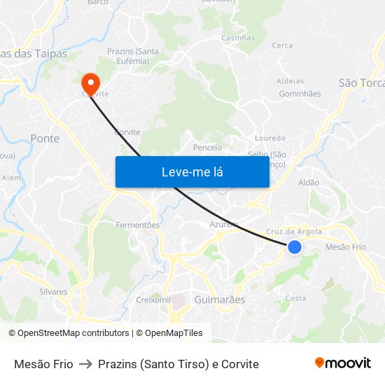 Mesão Frio to Prazins (Santo Tirso) e Corvite map