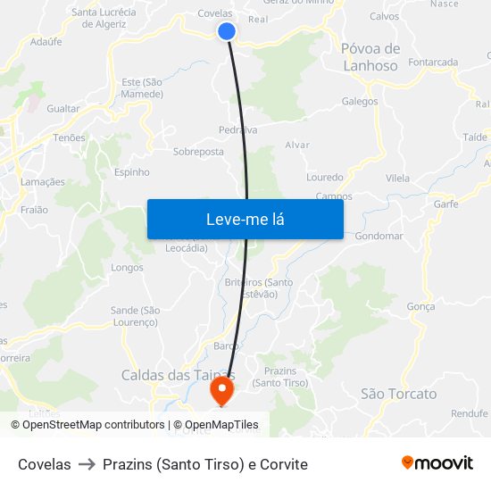 Covelas to Prazins (Santo Tirso) e Corvite map