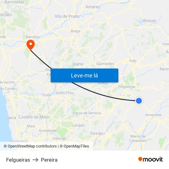 Felgueiras to Pereira map