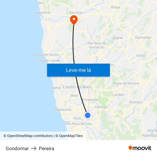 Gondomar to Pereira map