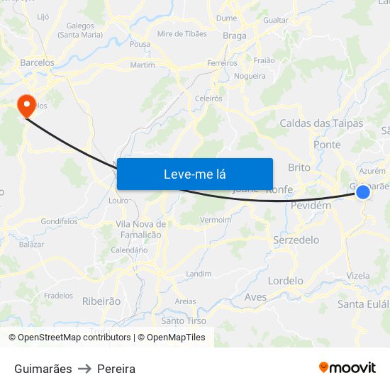 Guimarães to Pereira map