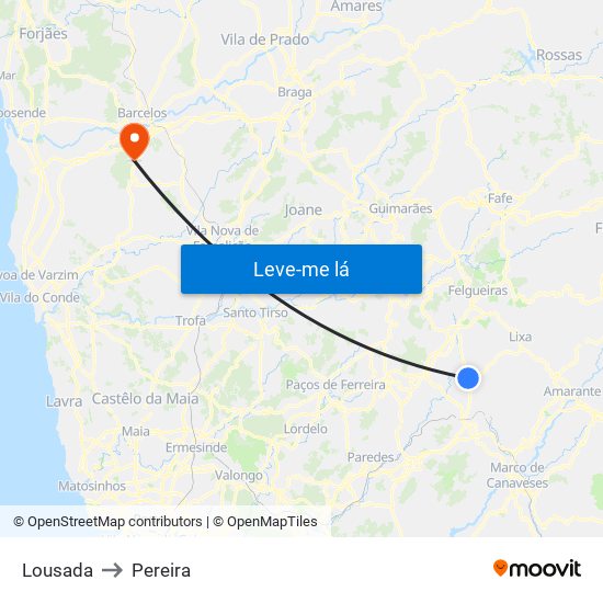 Lousada to Pereira map
