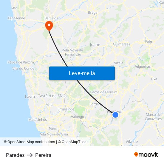 Paredes to Pereira map