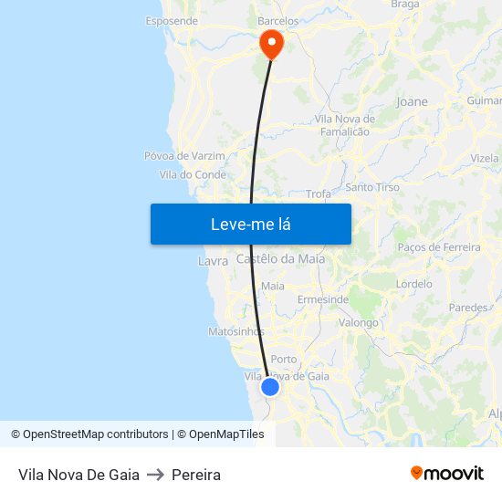 Vila Nova De Gaia to Pereira map