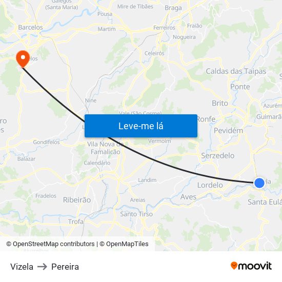 Vizela to Pereira map