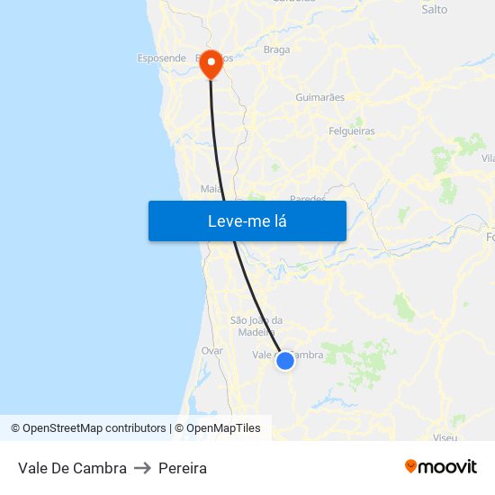 Vale De Cambra to Pereira map