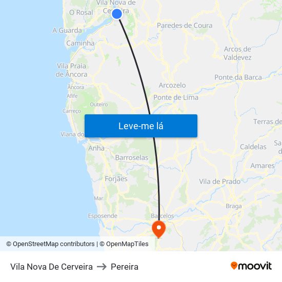 Vila Nova De Cerveira to Pereira map