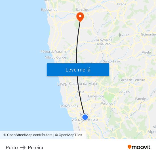 Porto to Pereira map