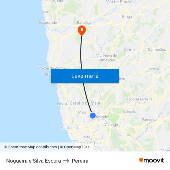 Nogueira e Silva Escura to Pereira map