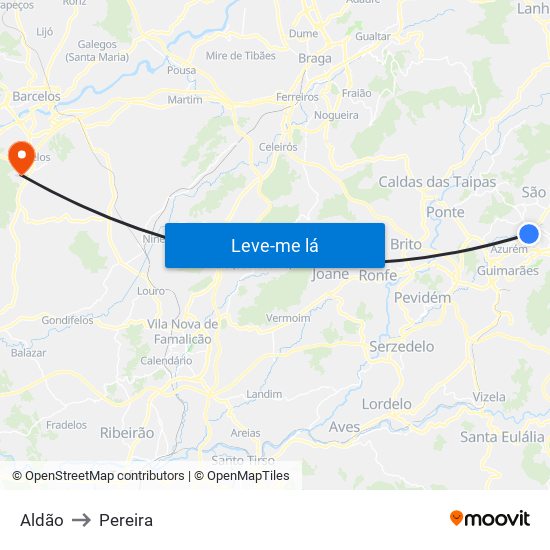 Aldão to Pereira map