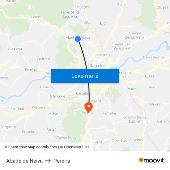 Abade de Neiva to Pereira map