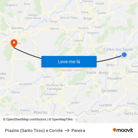 Prazins (Santo Tirso) e Corvite to Pereira map