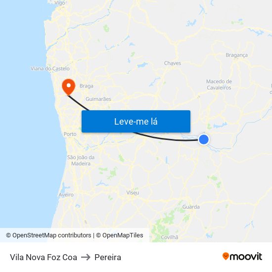 Vila Nova Foz Coa to Pereira map