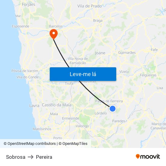 Sobrosa to Pereira map