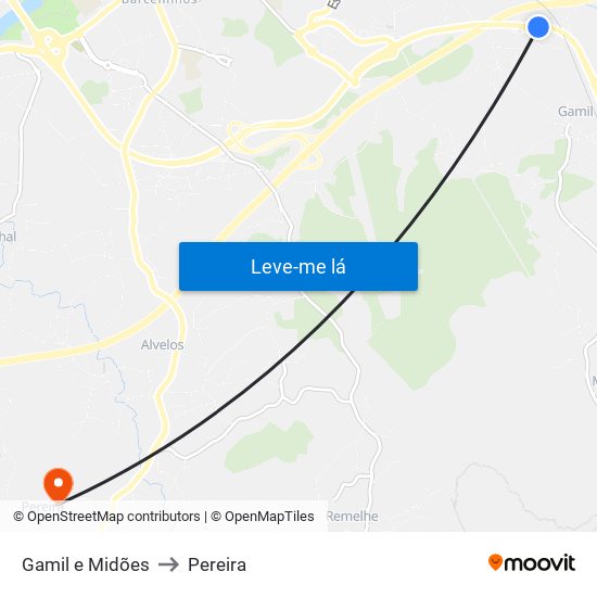 Gamil e Midões to Pereira map