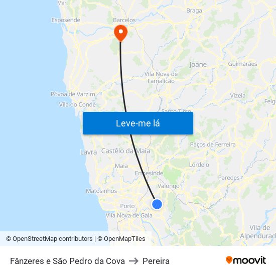 Fânzeres e São Pedro da Cova to Pereira map