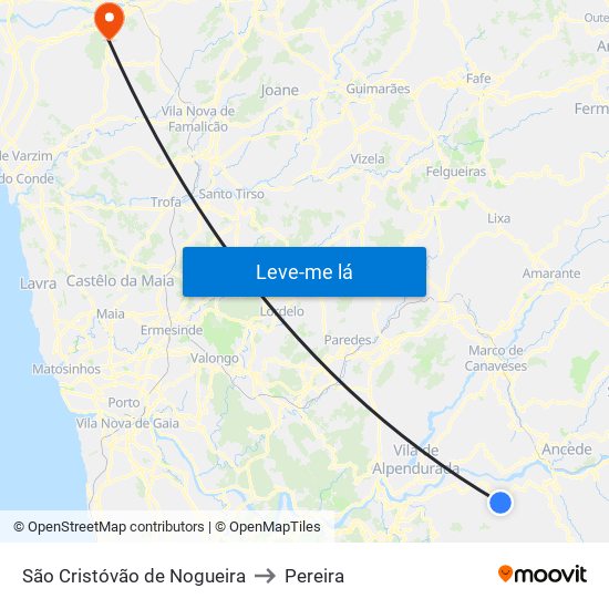 São Cristóvão de Nogueira to Pereira map