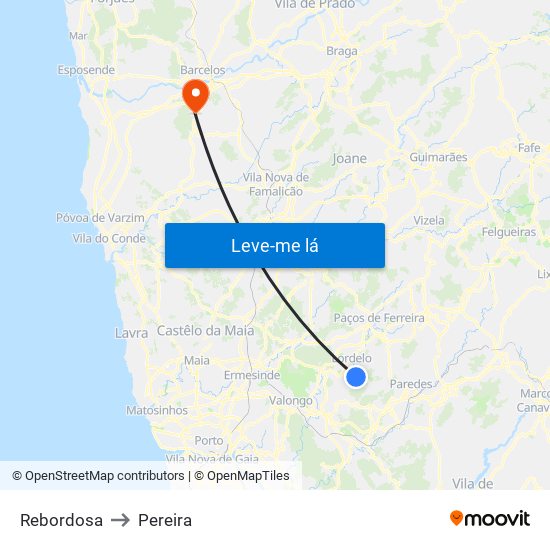 Rebordosa to Pereira map