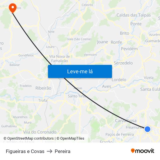 Figueiras e Covas to Pereira map