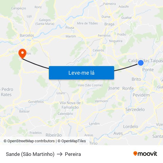 Sande (São Martinho) to Pereira map