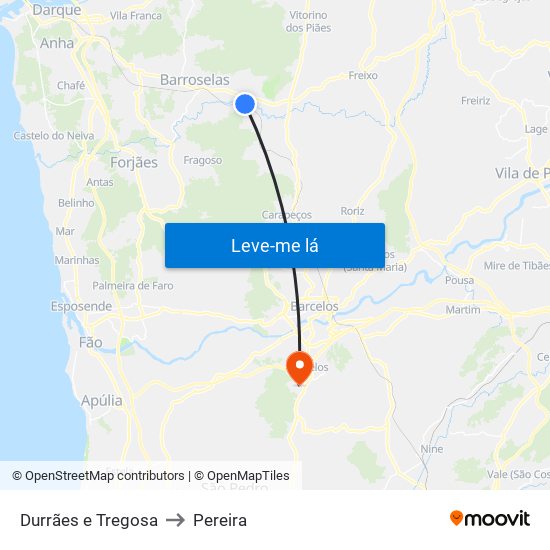 Durrães e Tregosa to Pereira map