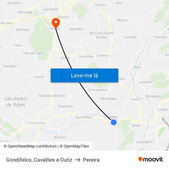 Gondifelos, Cavalões e Outiz to Pereira map