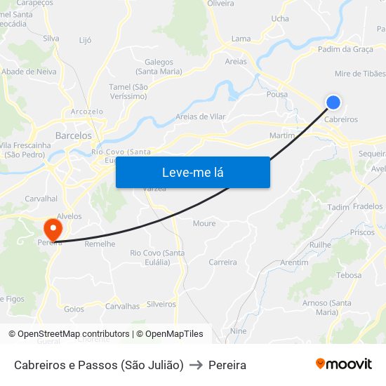 Cabreiros e Passos (São Julião) to Pereira map