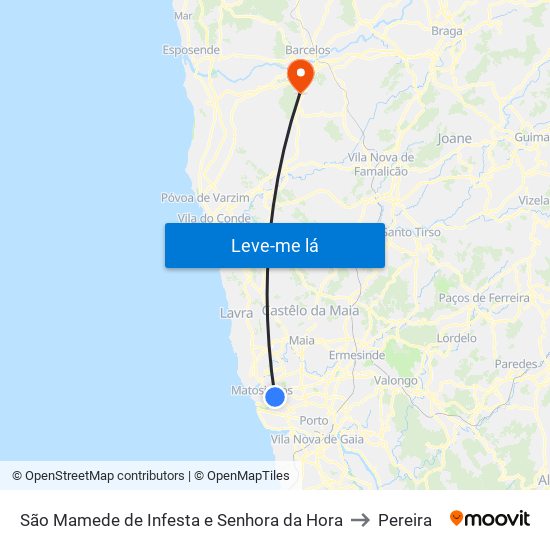 São Mamede de Infesta e Senhora da Hora to Pereira map