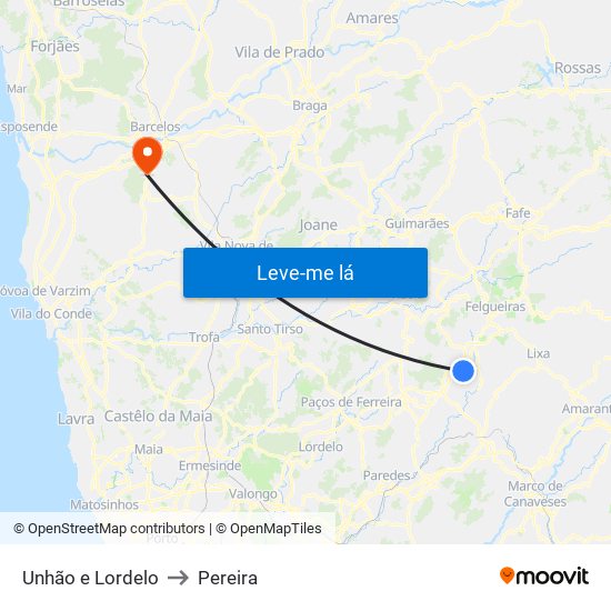 Unhão e Lordelo to Pereira map