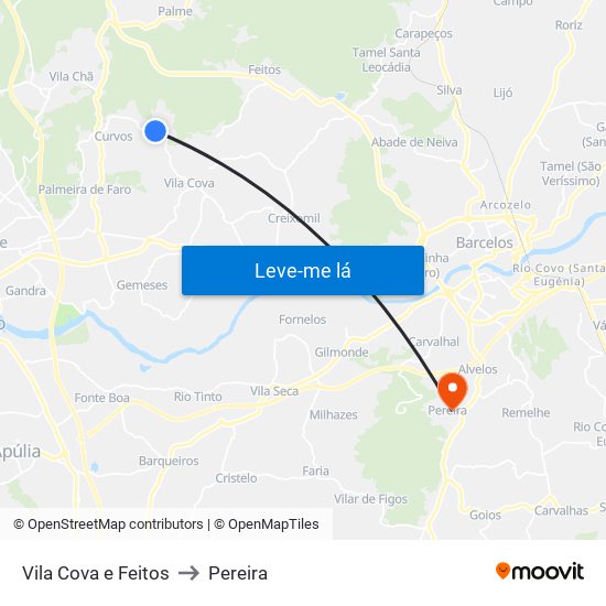 Vila Cova e Feitos to Pereira map