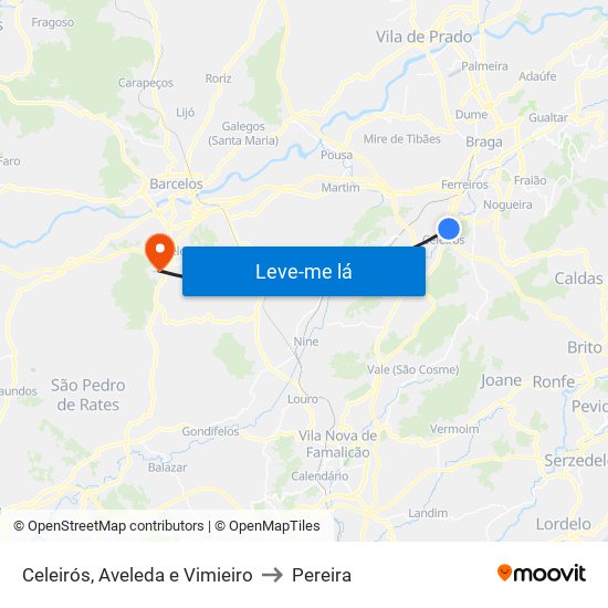 Celeirós, Aveleda e Vimieiro to Pereira map