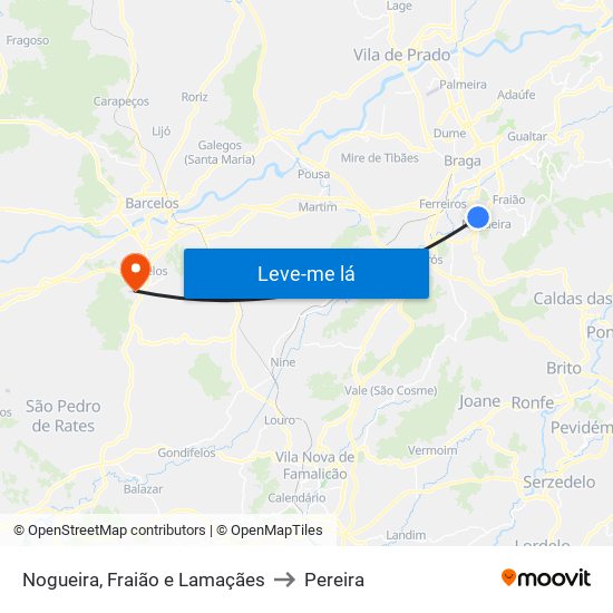 Nogueira, Fraião e Lamaçães to Pereira map