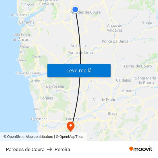 Paredes de Coura to Pereira map