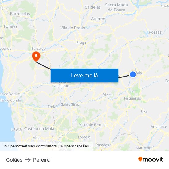 Golães to Pereira map