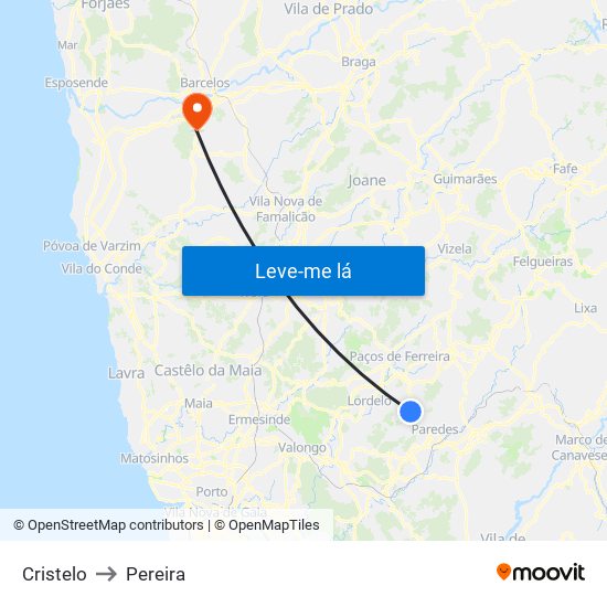 Cristelo to Pereira map