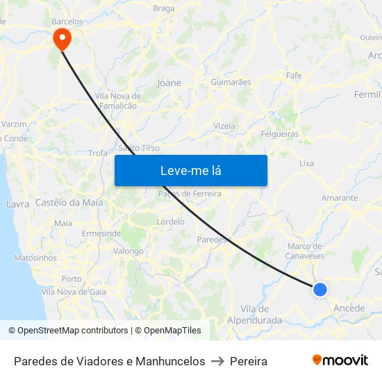 Paredes de Viadores e Manhuncelos to Pereira map