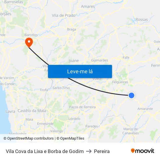 Vila Cova da Lixa e Borba de Godim to Pereira map