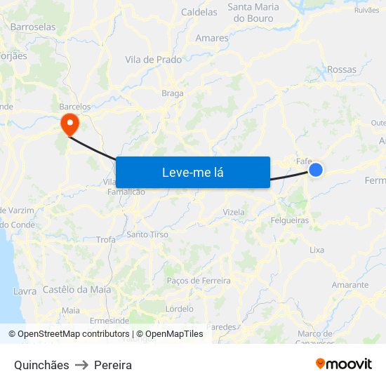 Quinchães to Pereira map