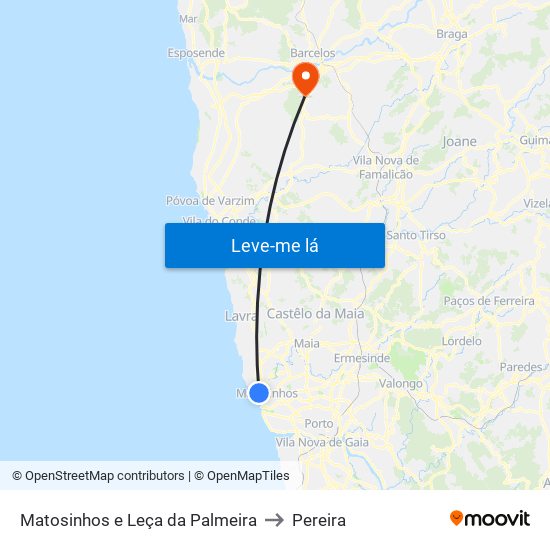 Matosinhos e Leça da Palmeira to Pereira map