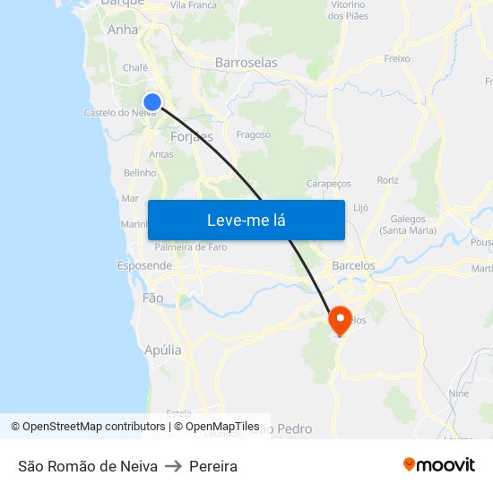 São Romão de Neiva to Pereira map