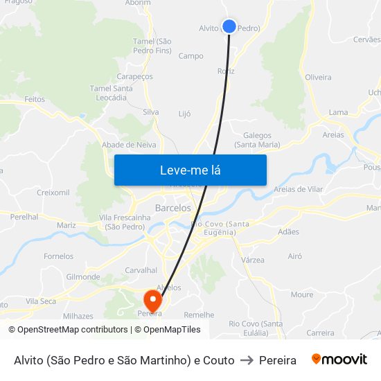 Alvito (São Pedro e São Martinho) e Couto to Pereira map